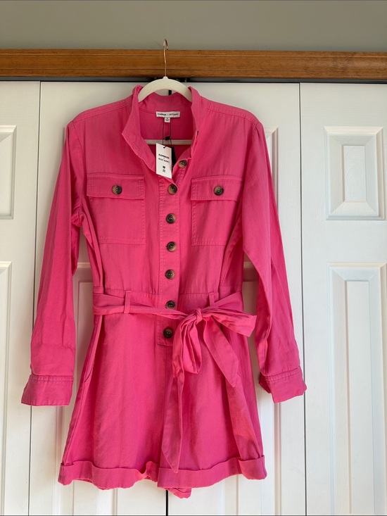 Express Jackets & Blazers - NWT Express x Rocky Barnes Pink Utility Romper Long Sleeve Belted Size Medium